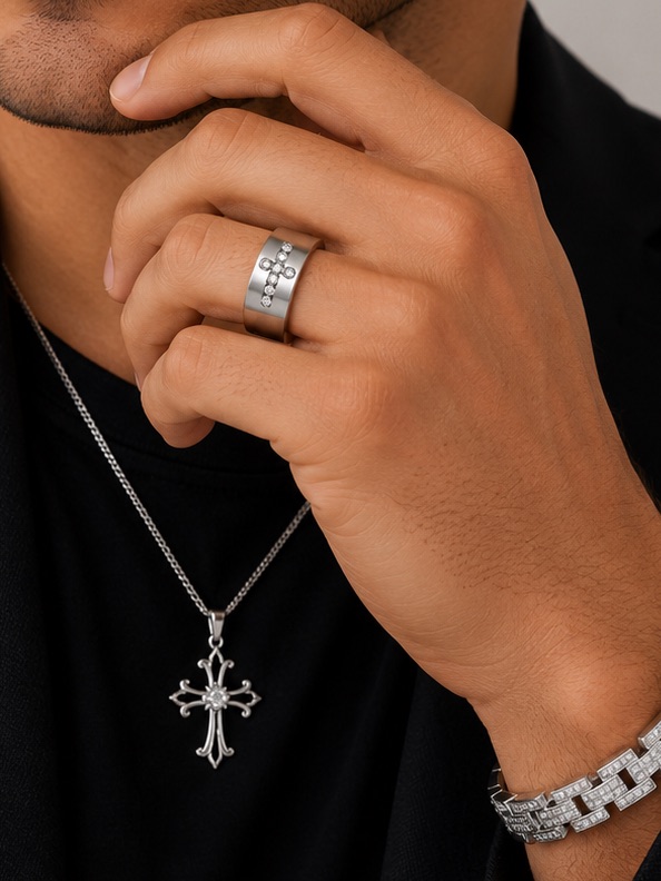 Surgical Stainless Steel 8mm Cubic Zirconia Cross